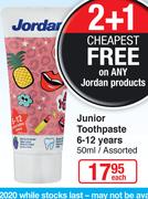 Jordan Junior Toothpaste 6-12 Years Assorted-50ml Each