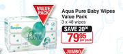 Pampers Aqua Pure Baby Wipes Value Pack 3 x 48 Wipes-Per Pack