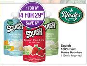 Rhodes Squish 100% Fruit Puree Pouches-110ml Each