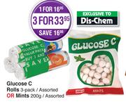 Glucose C Rolls 3 Pack Assorted Or Mints Assorted-200g-For 3