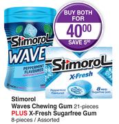 Stimorol Waves Chewing Gum 21 Pieces Plus X-Fresh Sugarfree Gum 8 Pieces Assorted-Both For