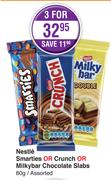 Nestle Smarties Or Crunch Or Milkybar Chocolate Slabs Assorted-3 x 80g