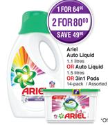 Ariel Auto Liquid 1.1Ltr Or Auto Liquid 1.5Ltr Or 3In1 Pods 14 Pack/ Assorted-Each