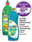 Sunlight Regular Dishwashing Liquid Plus Extra Dishwashing Liquid 750ml-Gor Both