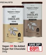 Nature's Choice Vegan Or No Added Sugar Hot Chocolate-200g Each