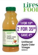 Lifestyle Foods Unfiltered Apple Cider Vinegar-2 x 500ml