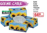 Softi 2 Ply Facial Tissues 4 x 200 Tissues-Per Pack
