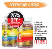 Lifestyle Nutrition Multivitamin & Minral Or Vitamin C Gummy Bears 120 Bears-Each