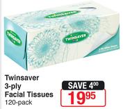 Twinsaver 3 Ply Facial Tissues 120 Pack
