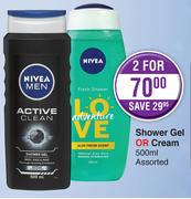 Nivea Men Shower Gel Or Cream Assorted-2 x 500ml