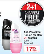 Adidas Anti Perspirant Roll-On For Men Or Women-50ml Each