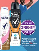 Shield Anti Perspirant Deodorant For Men Or Women-3X150ml 