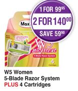 Max Shave W5 Women 5-Blade Razor System Plus 4 Cartridges
