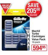 Gillette Mach3 Turbo Cartridges Value Pack-16's Per Pack