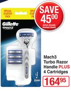 Gillette Mach3 Turbo Razor Handle Plus 4 Cartridges