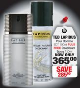 TED Lapidus Pour Homme EDT 100ml+Free Deodorant Spray 150ml