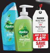 Radox Body Wash 250ml Or Hand Wash 300ml-Any 2 For