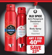 Old Spice Anti-Perspirant Deodorant 150ml Or Body Spray 150ml-Any 2 For