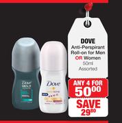 Dove Anti-Perspirant Roll-On For Men Or Women 50ml-Any 4 For