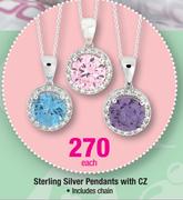 Sterling Silver Pendants With CZ Includes Chain