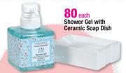 Shower Gel With Ceramic Soap Dish Each
