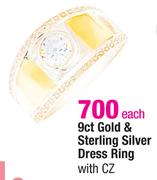 9ct Gold & Sterling Silver Dress Ring With CZ