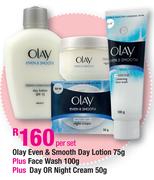 Olay Even & Smooth Dat Lotion-75g Plus Face Wash-100g Plus Day Or Night Cream-50g Per Set