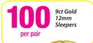 9ct Gold 12mm Sleepers-Per Pair
