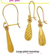 9ct Gold & Silver Medium Teardrop Earrings Bonded-Per Pair