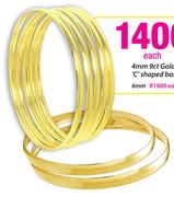 6mm 9ct Gold 'C' Shaped Bangles-Each