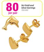 9ct Gold & Silver Earrings Bonded-Per Pair
