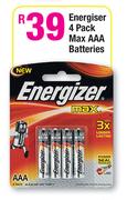 Energiser 4 Pack Max AAA Batteries