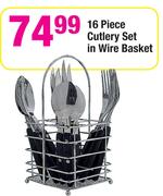 16 Piece Cutlery Set In Wire Basket