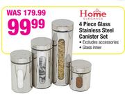 Home 4 Piece Glass Stainless Steel Canister Set
