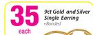 9ct Gold And Silver Single Earring-Each