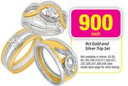 9ct Gold Silver Trip Set-Each
