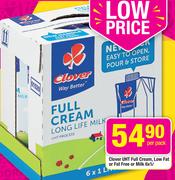 Clover UHT Full Cream,Low Fat Or Fat Free Or Milk-6 x 1Ltr