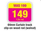 Decorland Curtain Track Clip On Wood Rod(Walnut)-1.5m Rod
