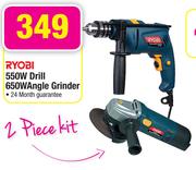 Ryobi 550W Drill 650W Angle Grinder 2 Piece Kit