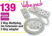 3 Way Multiplug, 3m Extension An 3 Way Adaptor