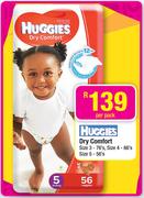 Huggies Dry Comfort Size 3-76's/Size 4-66's/Size 5-56's Per Pack