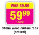 34mm Wood Curtain Rod (Natural)-1m