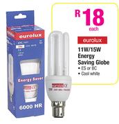 Eurolux 11W/15W Energy Saving Globe ES Or BC Cool White-Each