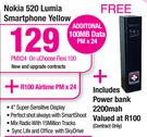 Nokia 520 Lumia Smartphone Yellow-On U Choose Flexi 100