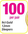 9ct Gold 12mm Sleepers -Per Pair