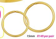 9ct Gold 15mm Sleepers- Per Pair