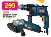 Ryobi 900W Angle Grinder 550W Impact Drill-Each