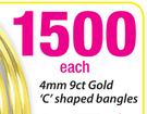 4mm 9ct Gold 'C' Shaped Bangles Each