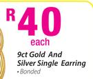 9ct Gold And Silver Single Earring Each