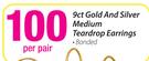 9ct Gold And Silver Medium Teardrop Earrings Per Pair